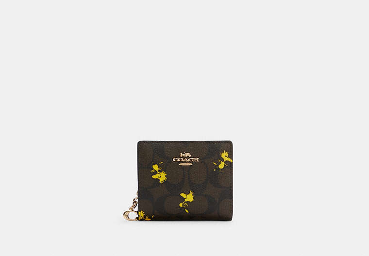 Coach X Peanuts Snap Wallet In Signature Canvas With Woodstock Print image number 0