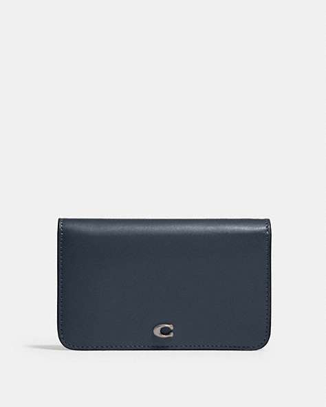COACH®,SLIM CARD CASE,Refined Calf Leather,Mini,Silver/Denim,Front View