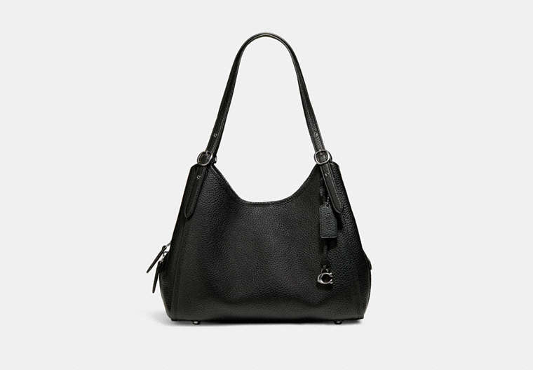 COACH®,LORI SHOULDER BAG,Pebble Leather,Large,Pewter/Black,Front View