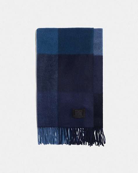 COACH®,PLAID PRINT OVERSIZED SCARF,wool,Midnight Navy,Front View