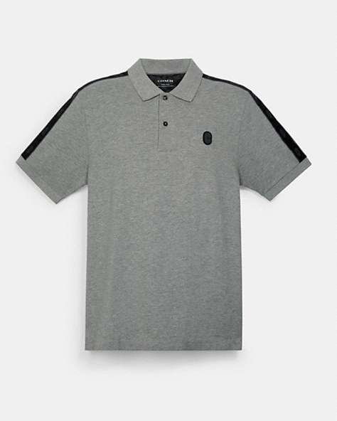 COACH®,SIGNATURE TAPE POLO,cotton,Heather Grey,Front View