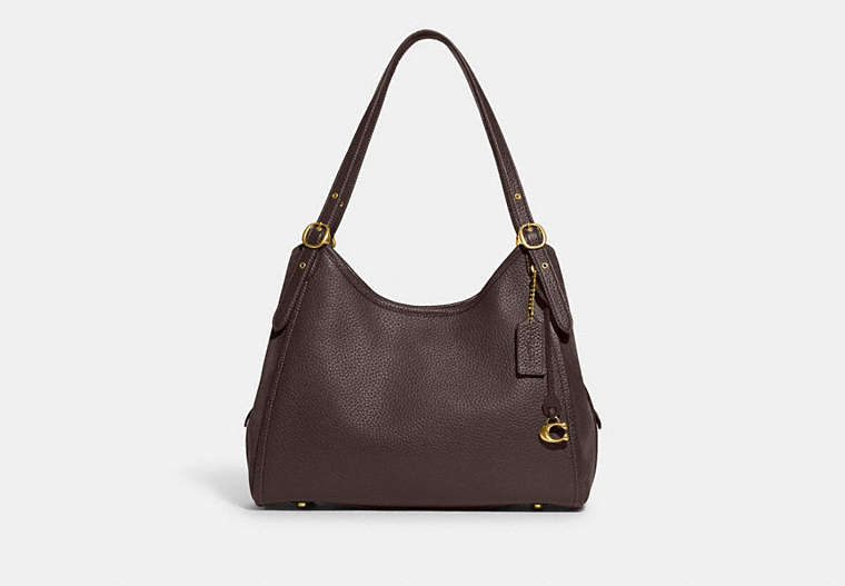 COACH®,LORI SHOULDER BAG,Pebble Leather/Suede,Large,Brass/Maple,Front View