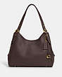 COACH®,LORI SHOULDER BAG,Pebble Leather/Suede,Medium,Brass/Maple,Front View