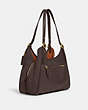COACH®,LORI SHOULDER BAG,Pebble Leather/Suede,Large,Brass/Maple,Angle View
