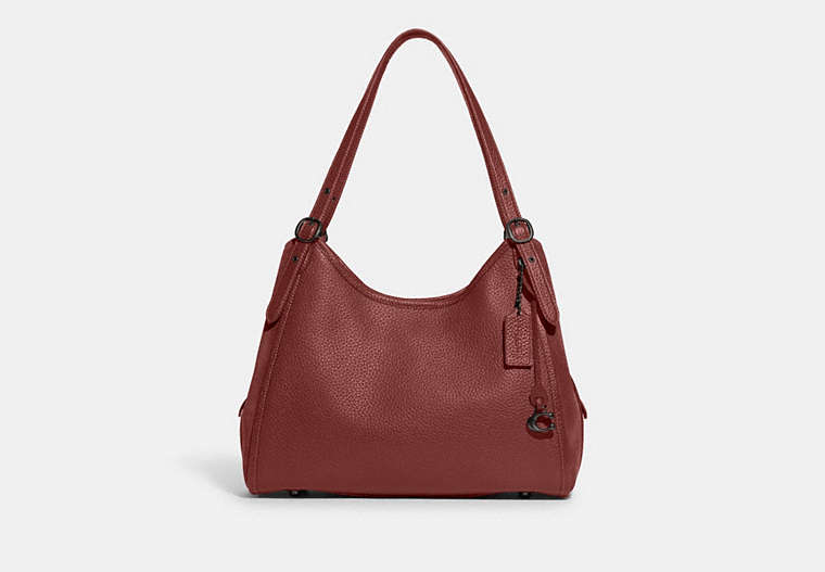 COACH®,LORI SHOULDER BAG,Pebble Leather/Suede,Large,Pewter/Cardinal,Front View