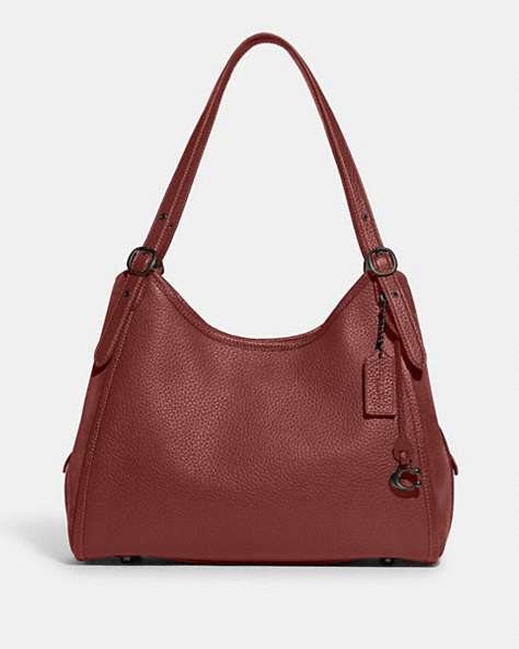 COACH®,LORI SHOULDER BAG,Pebble Leather/Suede,Medium,Pewter/Cardinal,Front View