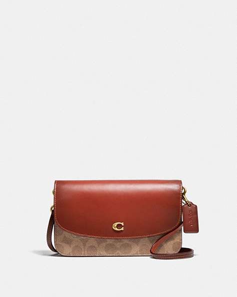 COACH®,HAYDEN CROSSBODY IN SIGNATURE CANVAS,Signature Coated Canvas/Smooth Leather,Mini,Brass/Tan/Rust,Front View