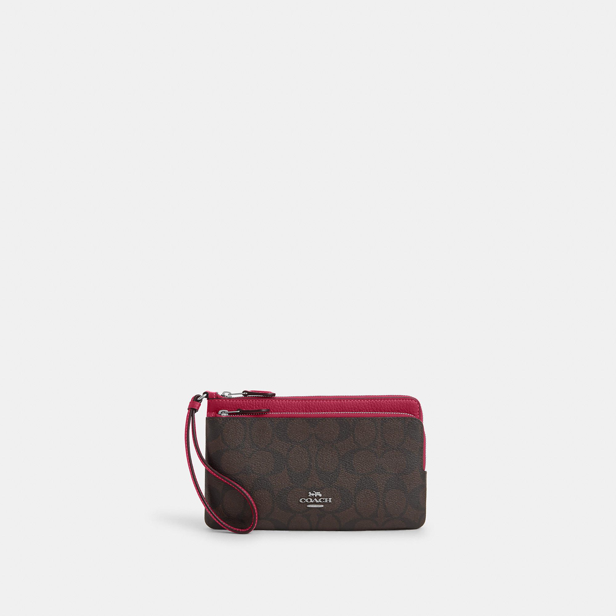 Coach Outlet Double Zip Wallet In Signature Canvas In Brown