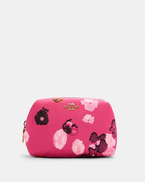 Small Boxy Cosmetic Case With Halftone Floral Print