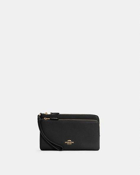 COACH®,DOUBLE ZIP WALLET,Pebbled Leather,Mini,Gold/Black,Front View