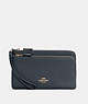 COACH®,DOUBLE ZIP WALLET,Pebbled Leather,Mini,Gold/Midnight,Front View