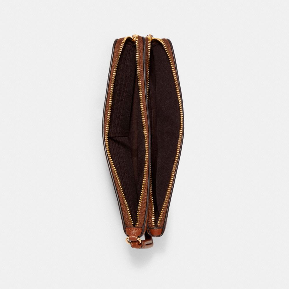 COACH®,Double Zip Wallet,Leather,Wristlet,Pouch,Casual,Brown,Inside View,Top View