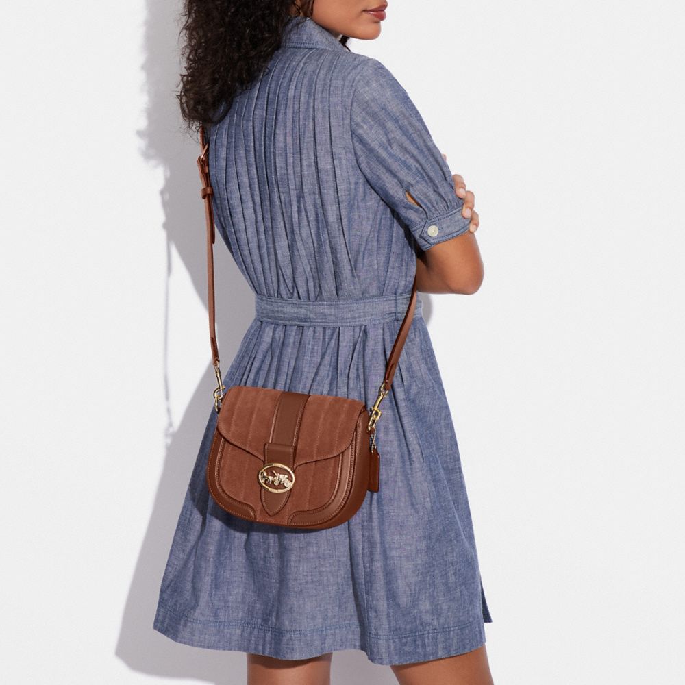 georgie saddle bag with linear quilting