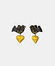 COACH®,BIRD HEART EARRINGS,Wood/Plated Brass,Gold And Resin,Front View