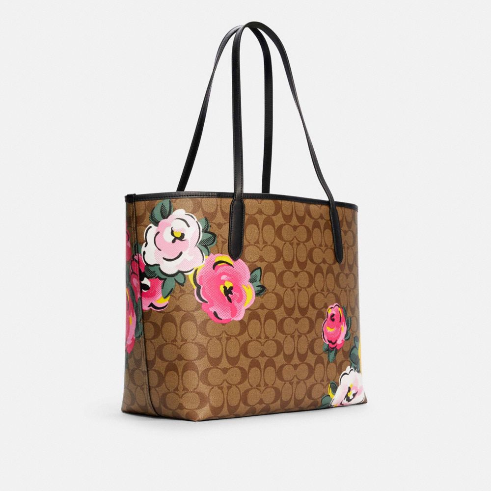 COACH® Outlet | City Tote In Signature Canvas With Vintage Rose Print