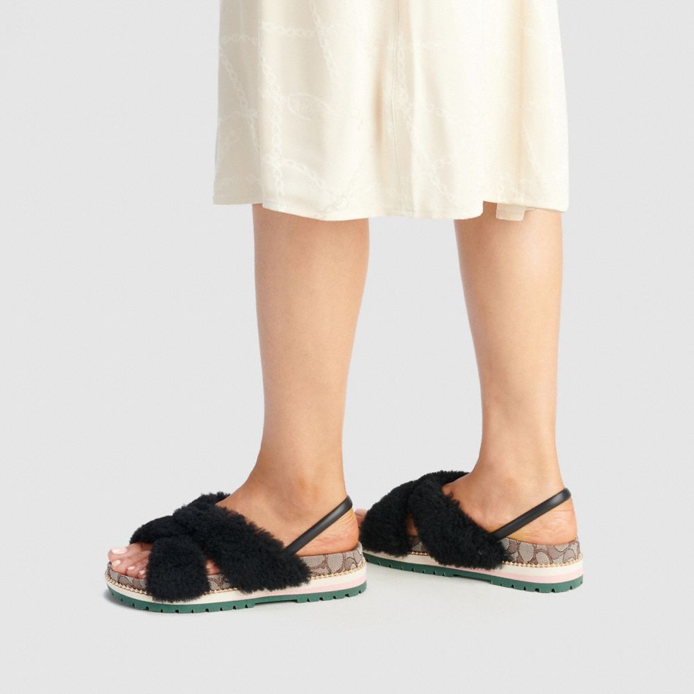 coach women's tally fluffy slingback sandals