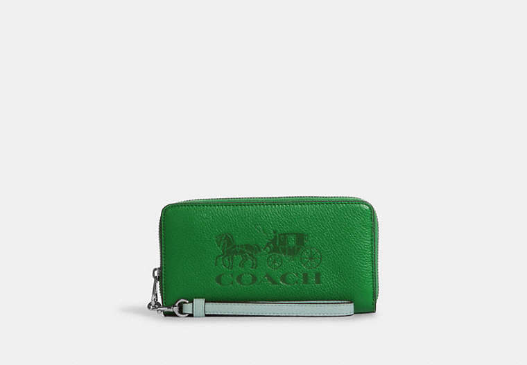 Long Zip Around Wallet In Colorblock With Horse And Carriage image number 0