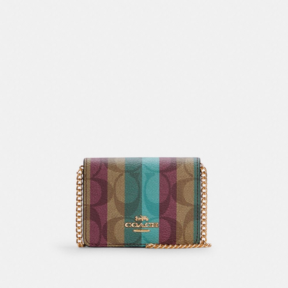 COACH® Mini Wallet On A Chain In Signature Canvas With Stripe Print