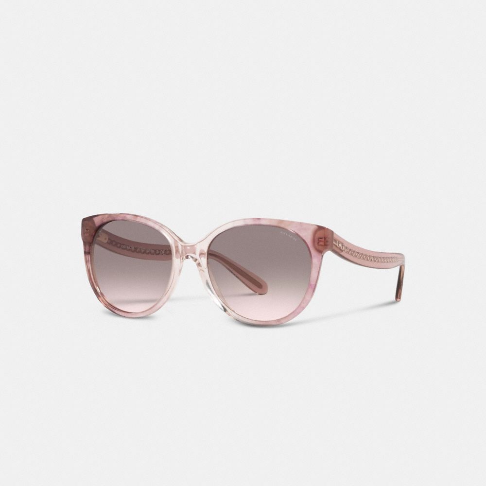 Coach Sculpted Signature Round Frame Sunglasses In Transparent Pink ...