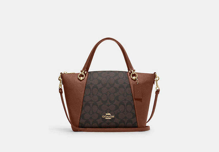 COACH®,KACEY SATCHEL IN SIGNATURE CANVAS,pvc,Large,Everyday,Im/Brown/Redwood,Front View
