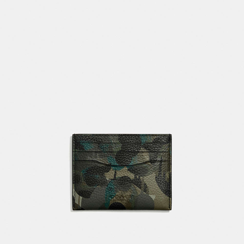 Coach Card Case With Camo Print In Color<lsn_delimiter>green/blue