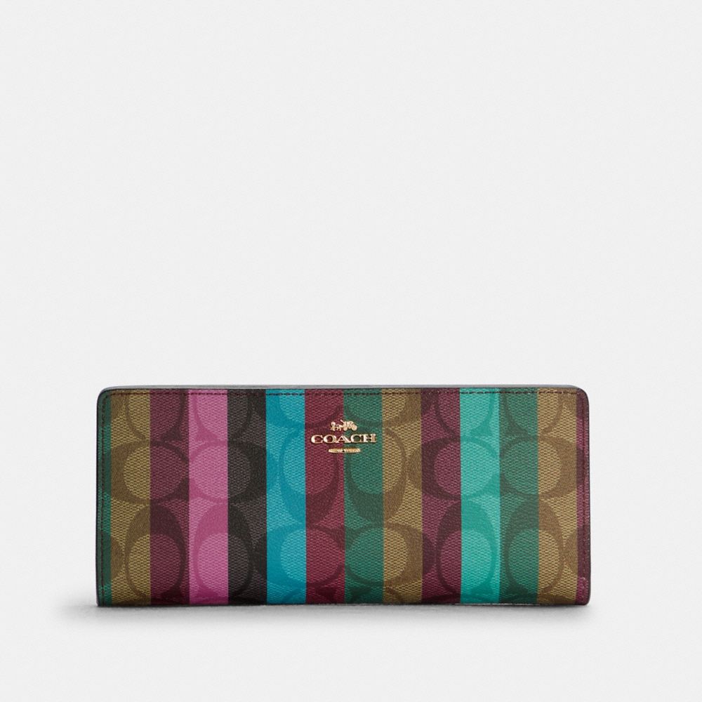 COACH® Slim Wallet In Signature Canvas With Stripe Print