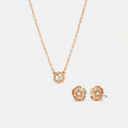 COACH® | Open Circle Necklace And Tea Rose Stud Earrings Set