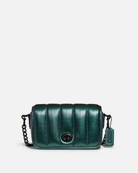 COACH®,DINKY 18 WITH QUILTING,Pewter/Metallic Dark Green,Front View