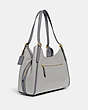 COACH®,LORI SHOULDER BAG IN COLORBLOCK,Pebble Leather,Large,Brass/Dove Grey,Angle View