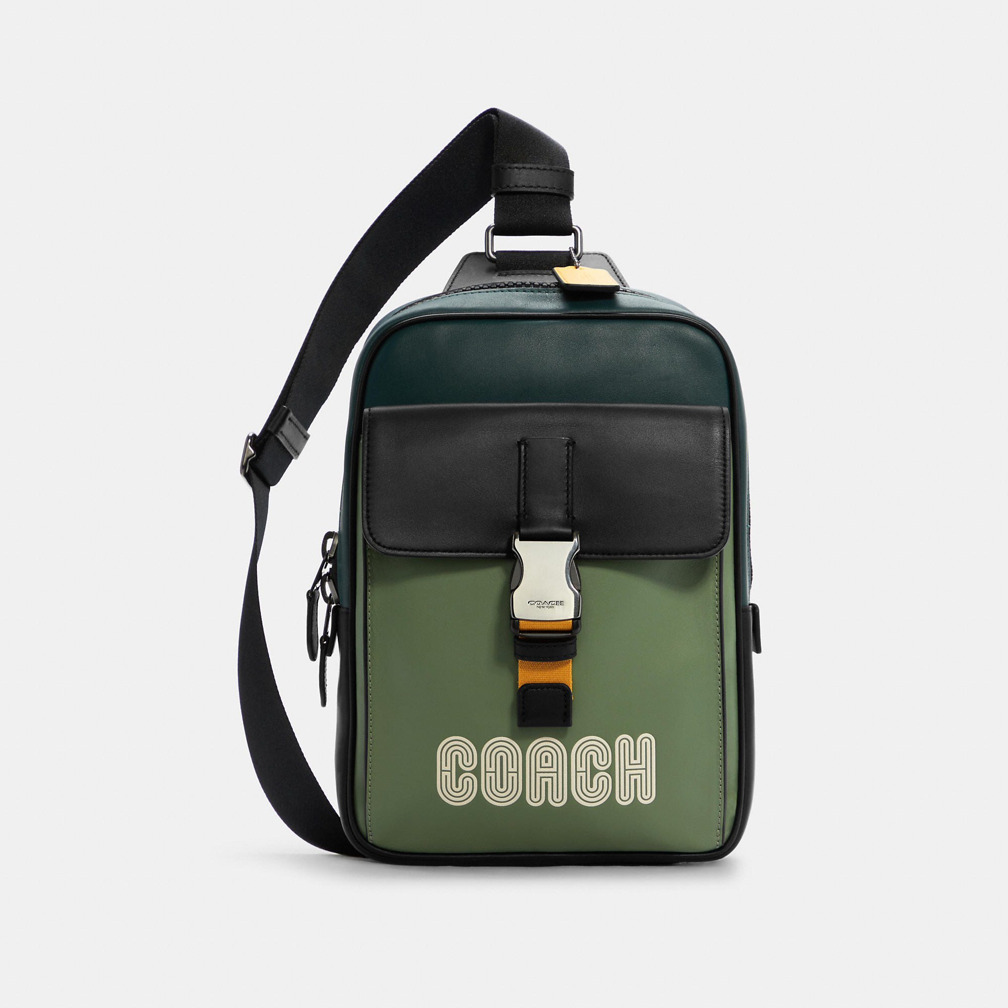COACH Men's Track Pack In Colorblock With Patch - Gunmetal/forest Agate Multi