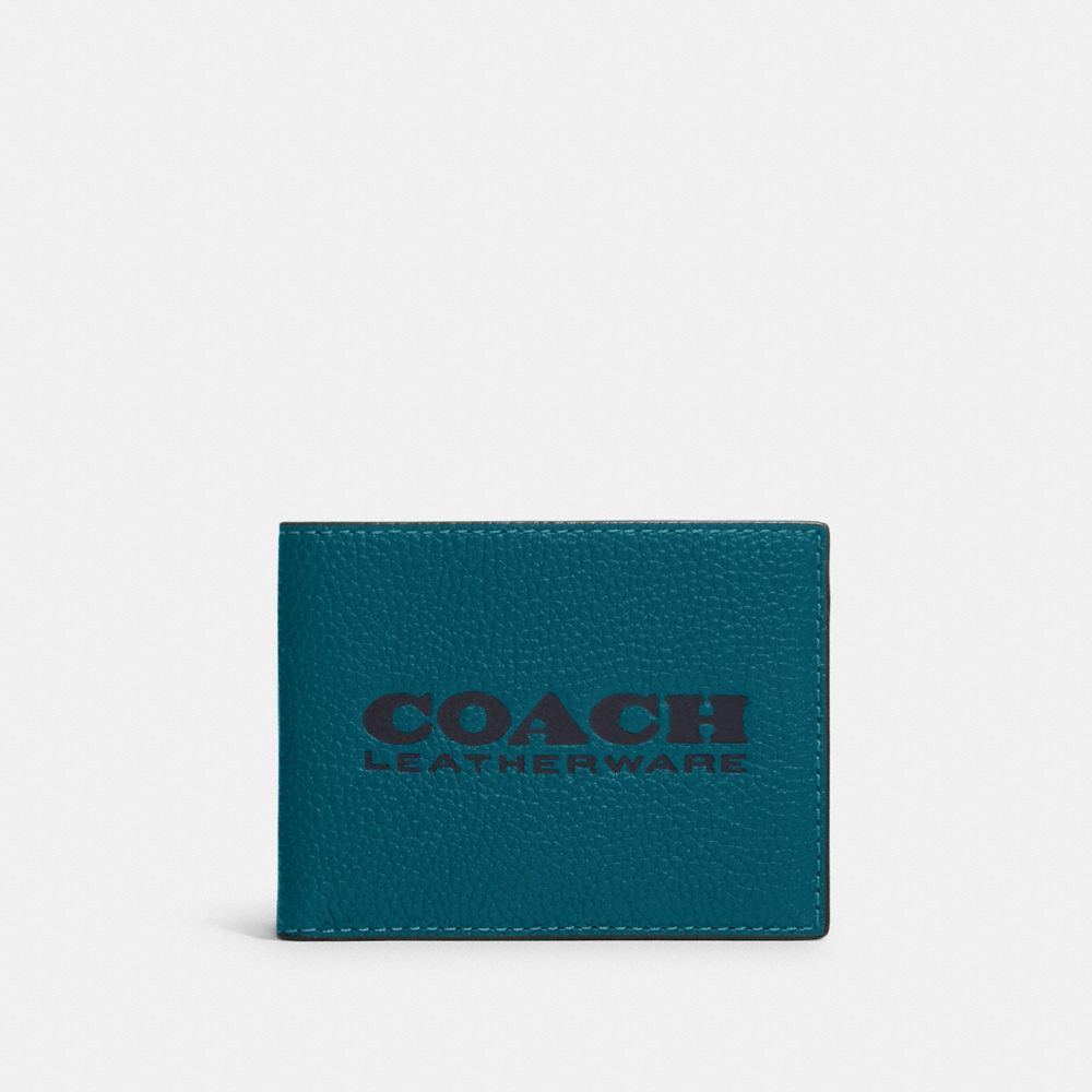 Coach Slim Billfold Wallet In Deep Turquoise/midnight Navy