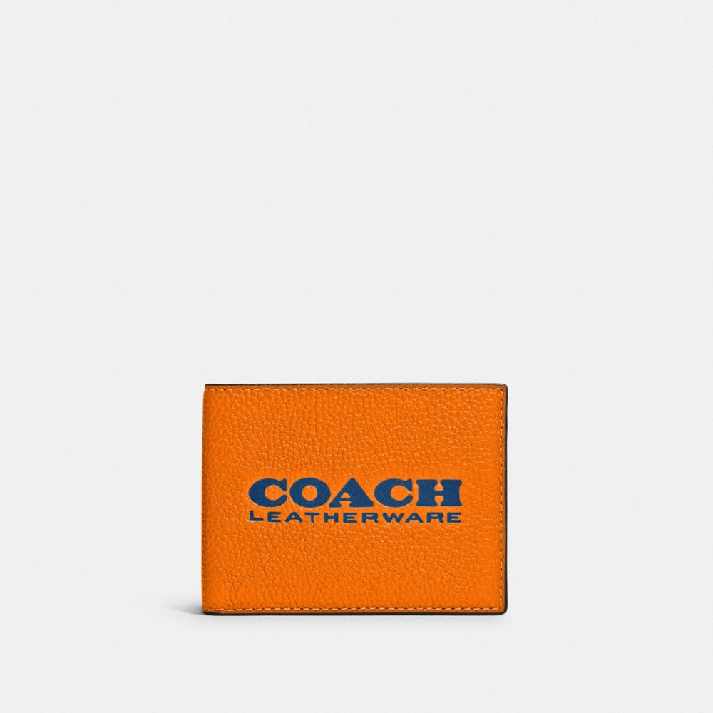 Coach Slim Billfold Wallet In Bright Mandarin/true Blue