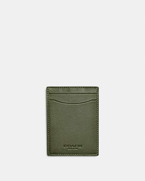 COACH®,MONEY CLIP CARD CASE,Sport calf leather,Mini,Army Green,Front View