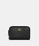 COACH®,SMALL ZIP AROUND CARD CASE,Pebble Leather,Mini,Brass/Black,Front View