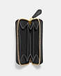 COACH®,SMALL ZIP AROUND CARD CASE,Pebble Leather,Mini,Brass/Black,Inside View,Top View