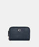 COACH®,SMALL ZIP AROUND CARD CASE,Pebble Leather,Mini,Silver/Denim,Front View