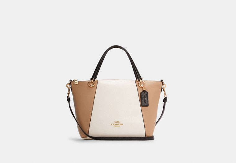 COACH®,KACEY SATCHEL IN COLORBLOCK,Smooth Leather,Large,Gold/Chalk Multi,Front View