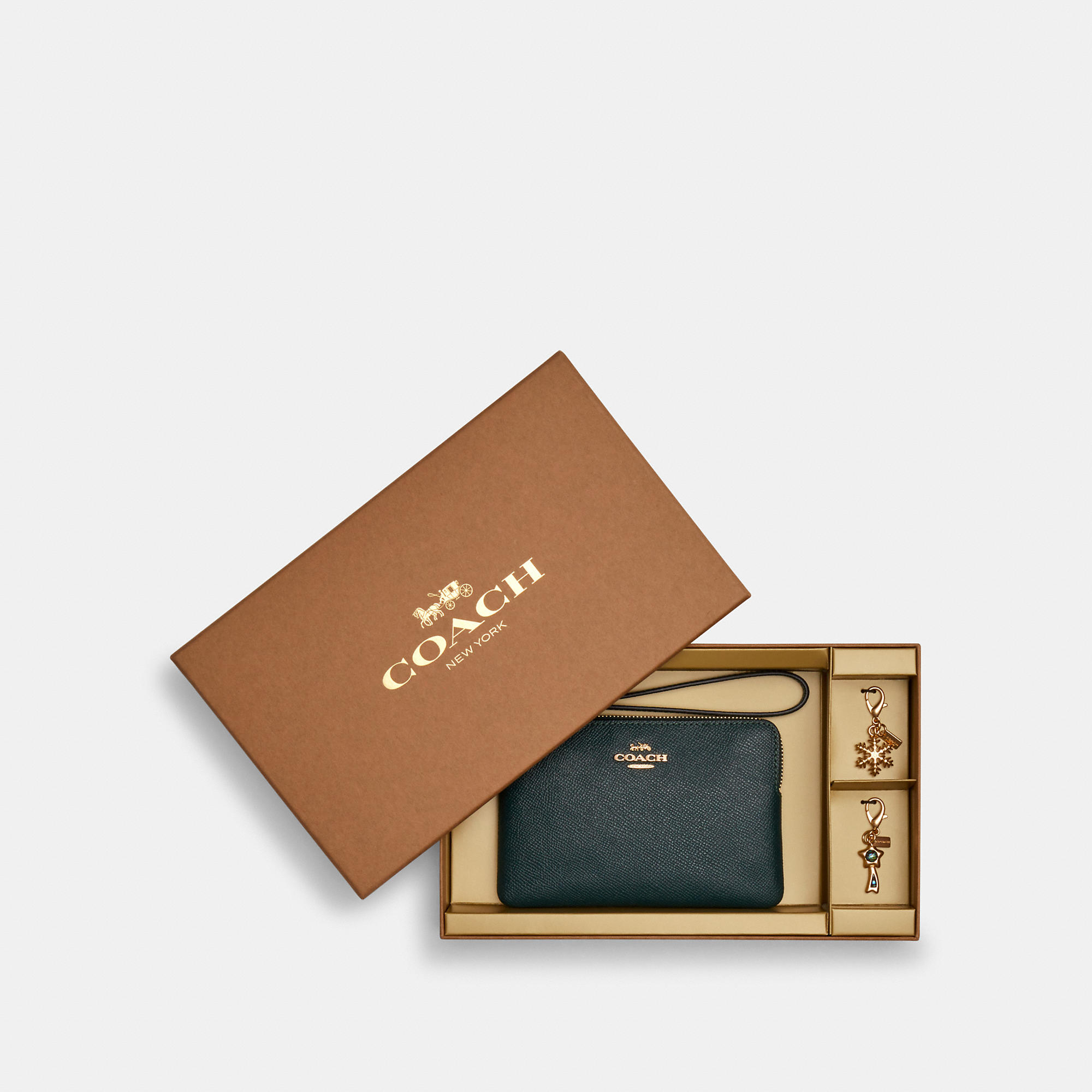 COACH Women's Boxed Corner Zip Wristlet - Gold/forest Green