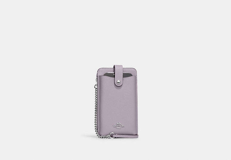 COACH®,PHONE CROSSBODY,Leather,Mini,Silver/Mist,Front View