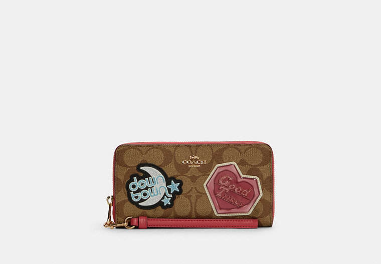 Long Zip Around Wallet In Signature Canvas With Disco Patches image number 0