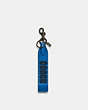 COACH®,LOOP KEY FOB WITH COACH PATCH,n/a,Gunmetal/Bright Blue,Front View