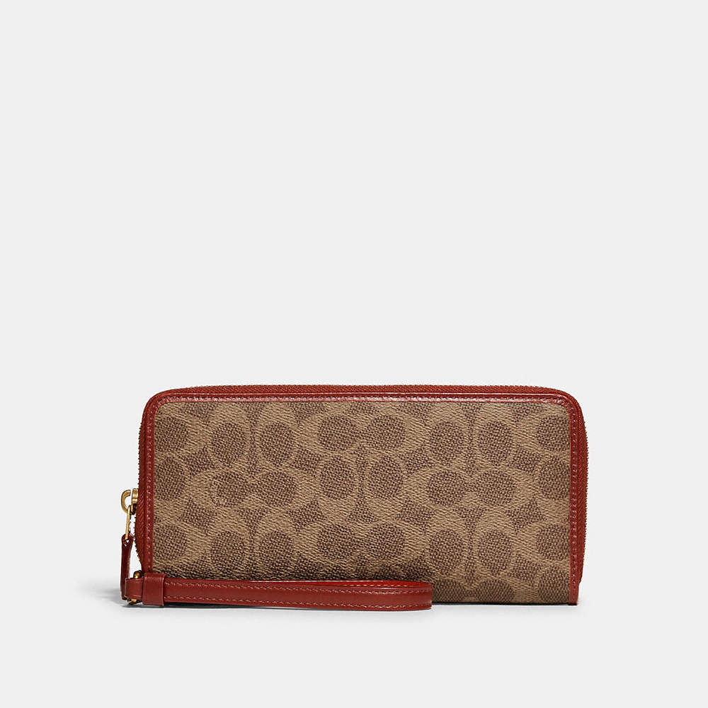 Coach Continental Wallet In Signature Canvas In Color<lsn_delimiter>brass/tan/rust