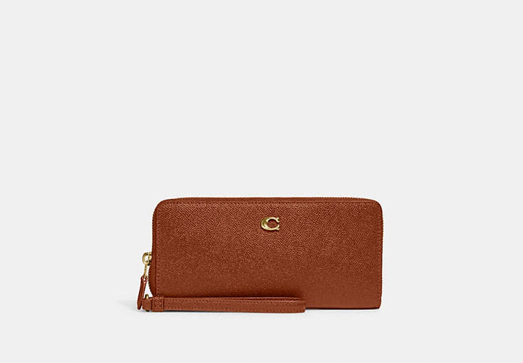 COACH®,CONTINENTAL WALLET,Crossgrain Leather,Mini,Brass/1941 Saddle,Front View