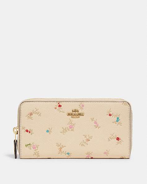 COACH®,ACCORDION ZIP WALLET WITH ANTIQUE FLORAL PRINT,Brass/Ivory,Front View