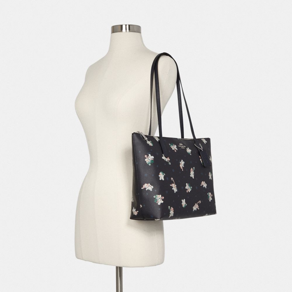 COACH® | Zip Top Tote With Snowman Print