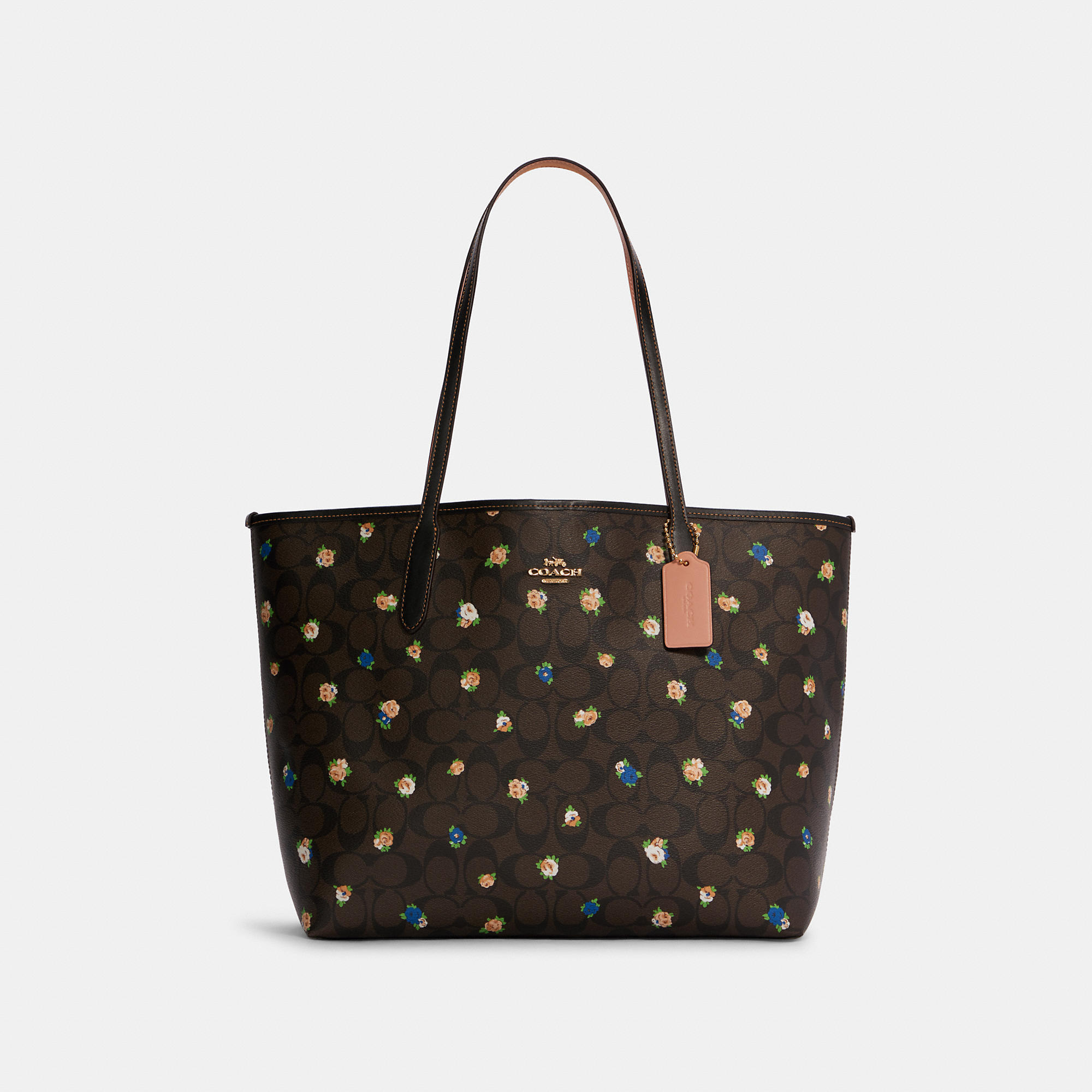 COACH Women's City Tote In Signature Canvas With Vintage Mini Rose Print - Gold/brown Black Multi