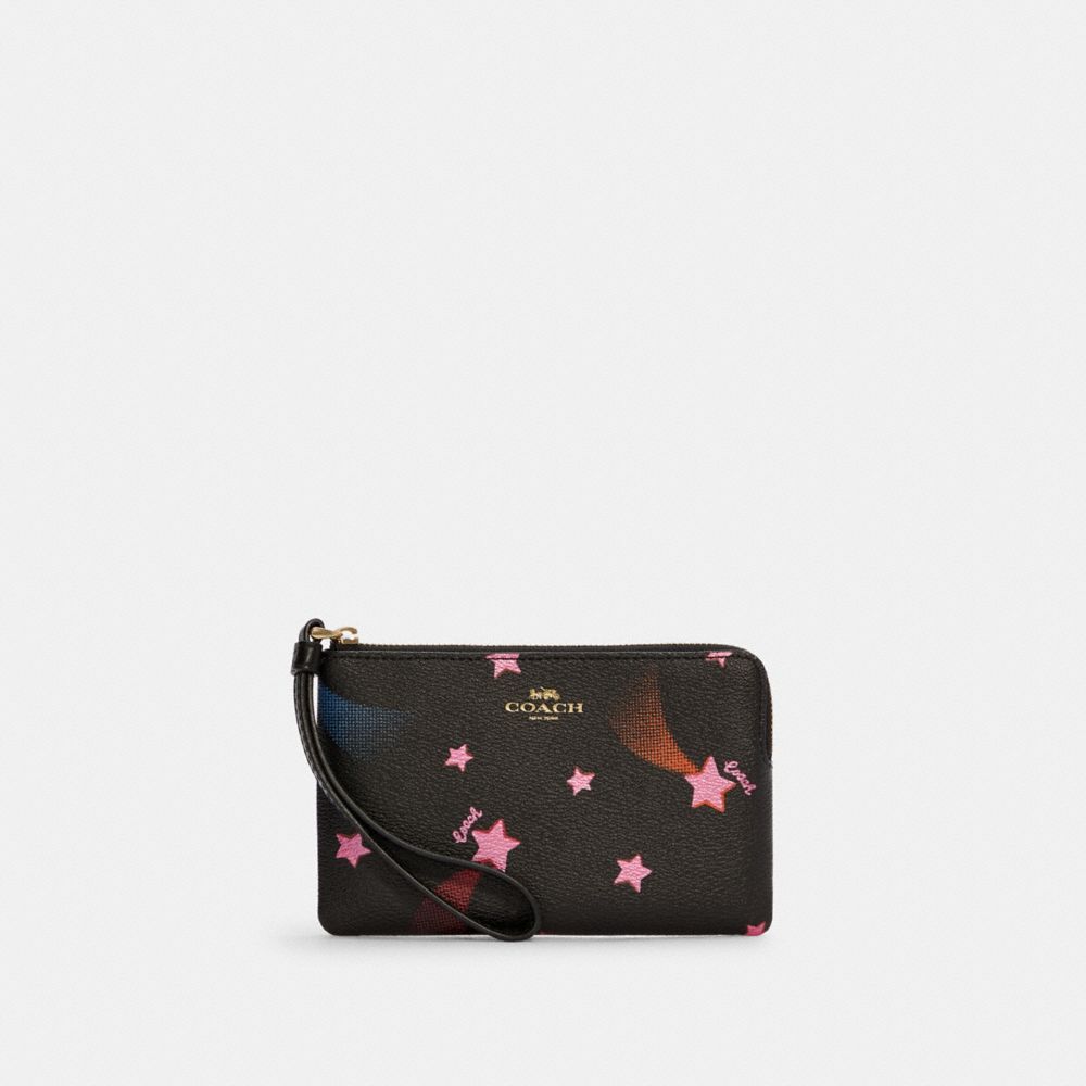 Corner Zip Wristlet With Disco Star Print