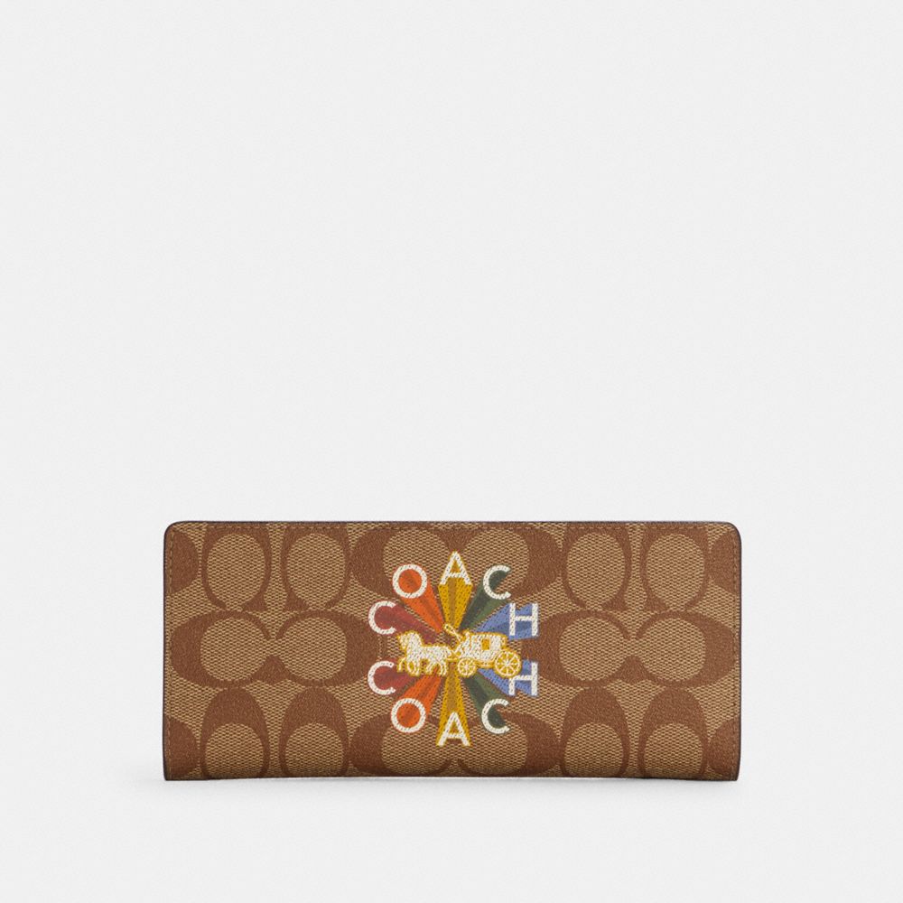 COACH® Slim Wallet In Signature Canvas With Coach Radial Rainbow