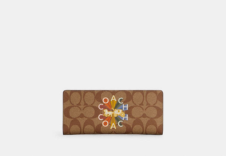 Slim Wallet In Signature Canvas With Coach Radial Rainbow image number 0