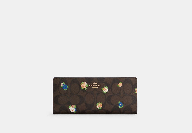 Slim Wallet In Signature Canvas With Vintage Mini Rose Print